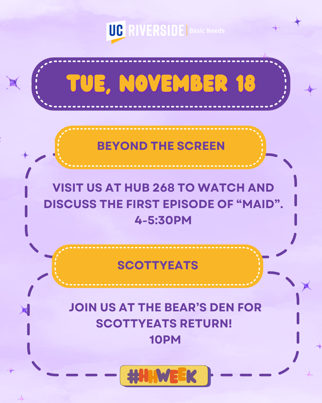 (h&h) Tuesday event flyer