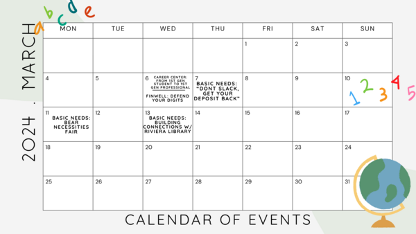 Updated March calendar 