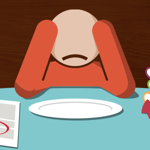 Illustration of stressed and hungry student.