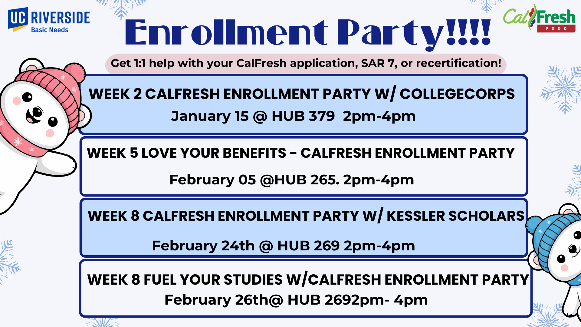 (calfresh) winter 2026 calfresh enrollment party dates